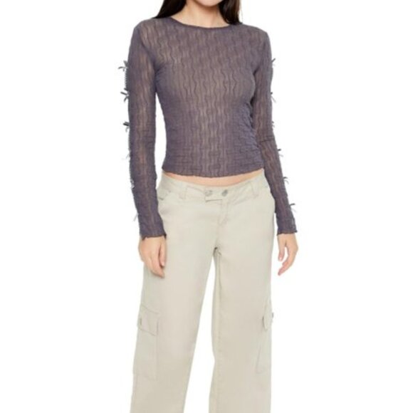 Forever 21 Women’s Chevron Jacquard Cutout Crop Top Gray Large - Picture 11 of 13